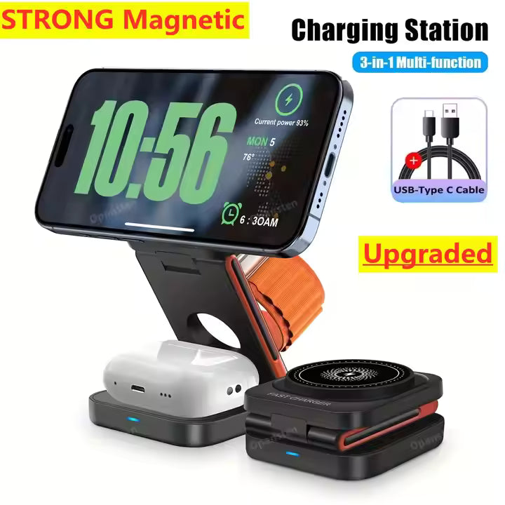 Chargeur sans fil magnétique pliable 3-en-1