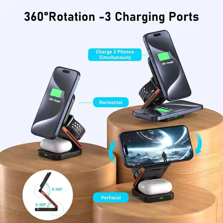 Chargeur sans fil magnétique pliable 3-en-1