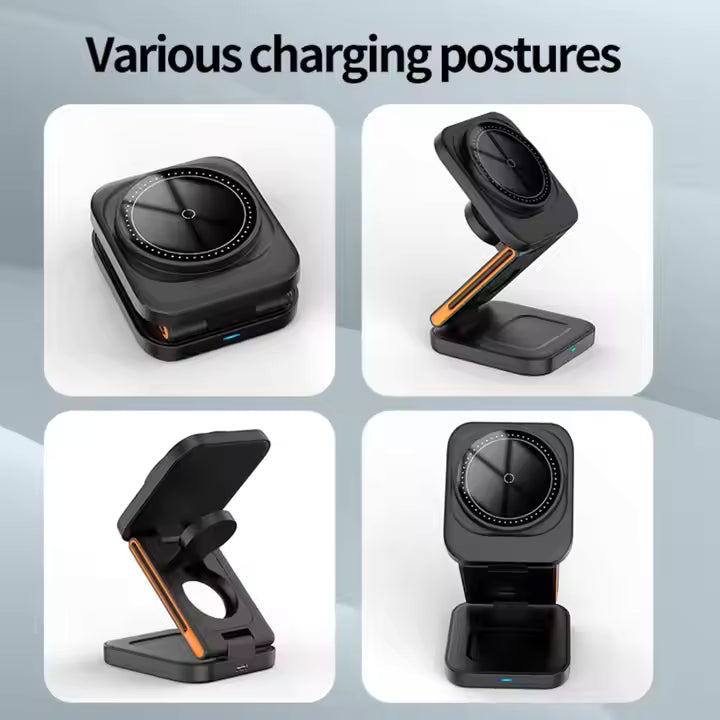 Chargeur sans fil magnétique pliable 3-en-1