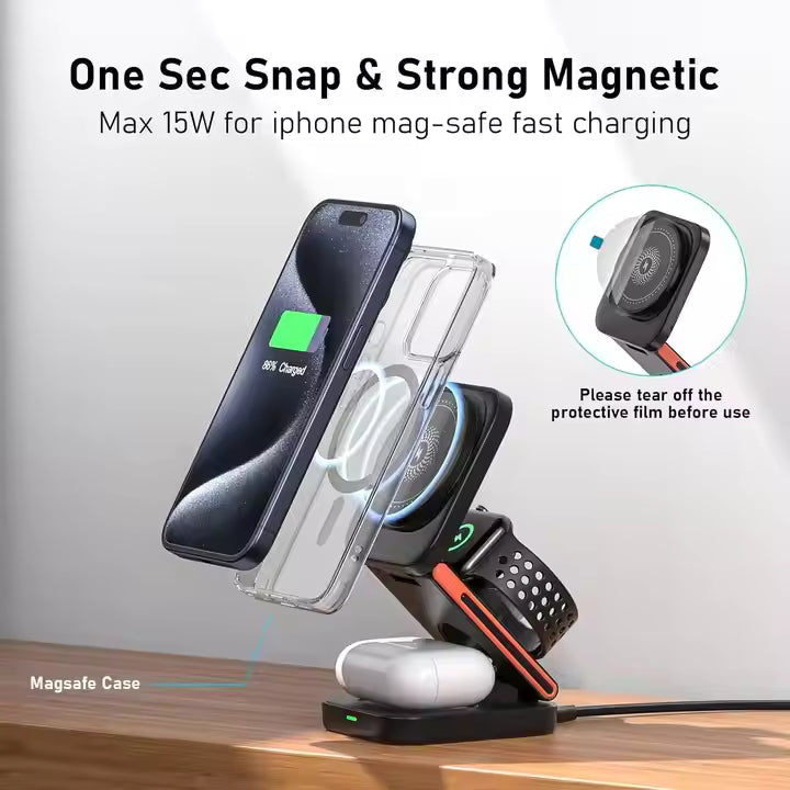 Chargeur sans fil magnétique pliable 3-en-1