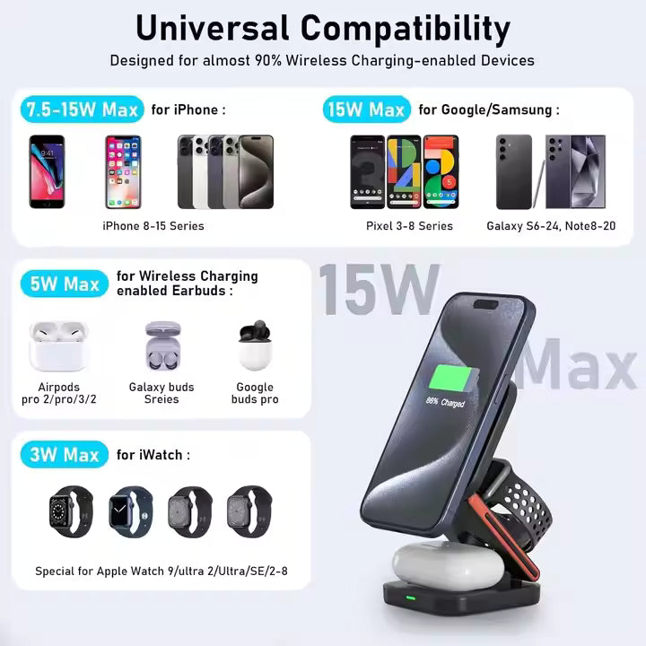 Chargeur sans fil magnétique pliable 3-en-1